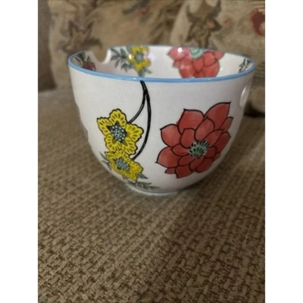 Hand Painted Noodle Rice Bowl‎ w/Built In Chopsticks Holder